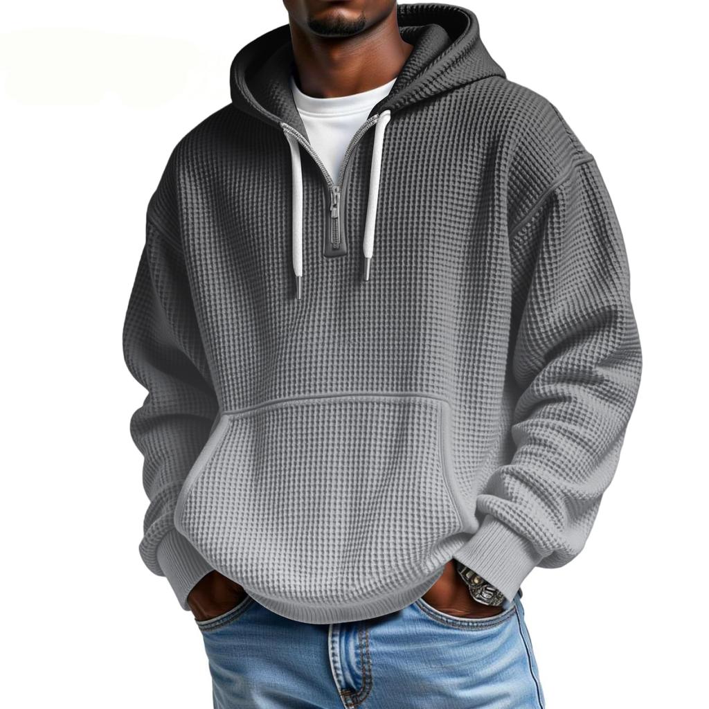 Men's Casual Solid Color Zipper Long Sleeve Hooded Sweatshirt, Everyday Zipper Casual Long Sleeve T-Shirt