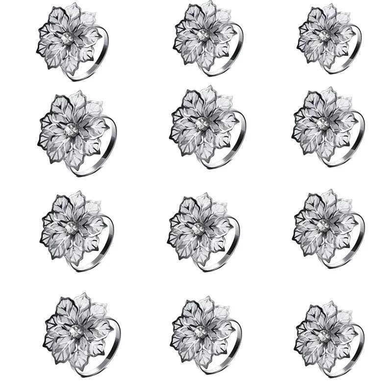 12pcs Back Pattern Wedding Napkin Rings Table Decoration Hollow Out Family Gatherings Everyday Use Napkin Buckle Holder