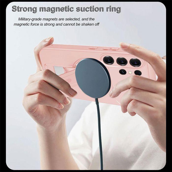 Coque pour Samsung Galaxy S26 Ultra, avec Support et Cercle Magnétique - Rose - 2 Verres Trempés