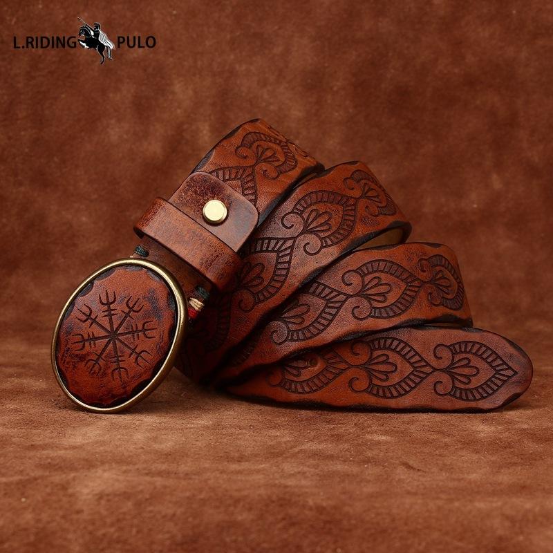 Retro Personality Trend Carved Pattern Smooth Buckle Belt Genuine Leather Leather Belt
