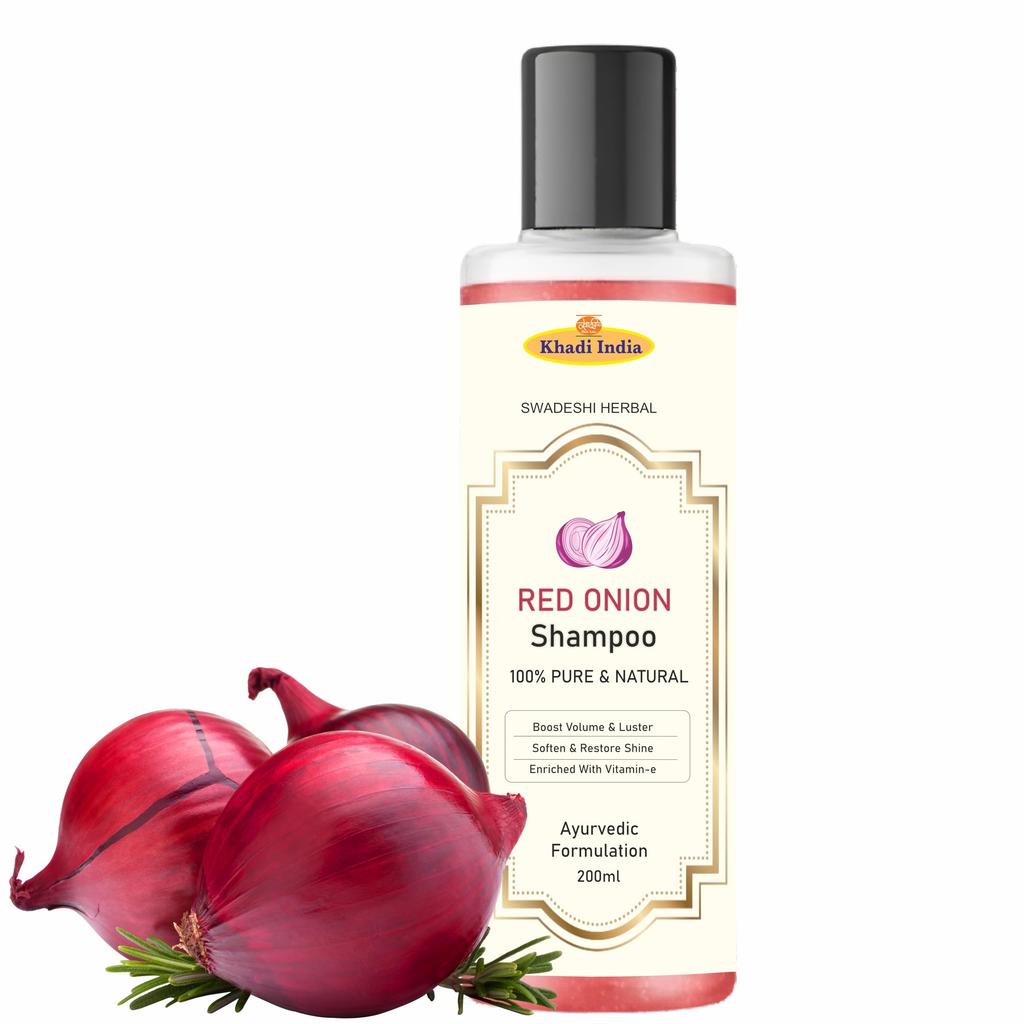 Khadi Red Onion Shampoo - 100% Herbal Formula for Hair Growth & Hair Fall Control - Strengthens Roots, Boosts Shine - Sulfate-Free, Paraben-Free -