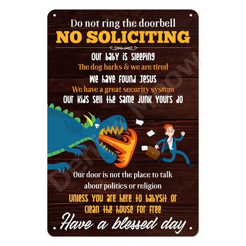 No Soliciting Funny Metal Sign for House Office Shop Decor Please Do Not Knock Or Ring Doorbell Warning Sign Halloween Decor