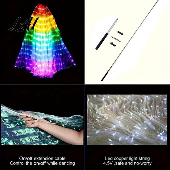 LED Belly Dance Wings Light Up for Adults Kids Glowing Halloween Costume Performance Props Colorful with Lights Luminous Foldable Stage Shows