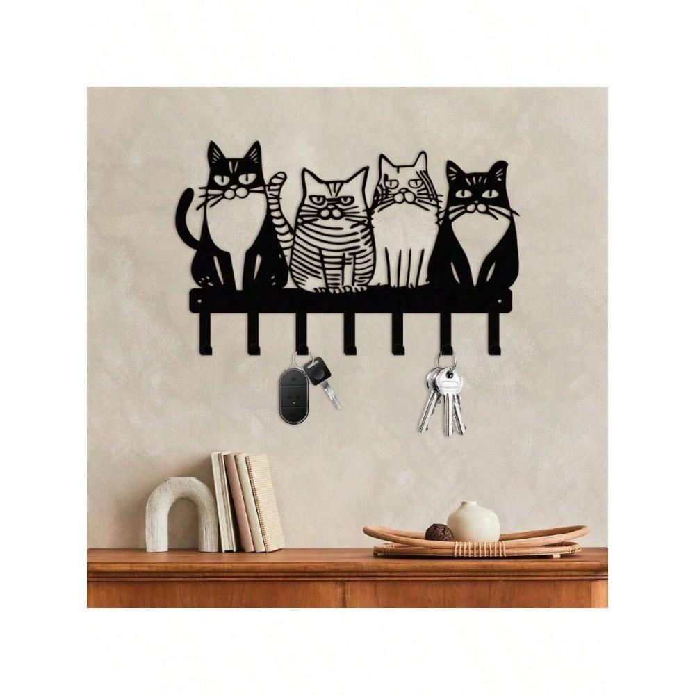Colgador de Llaves Metálico de Gato Vintage Estante Colgador de Pared para Entrada Cocina Almacenamiento