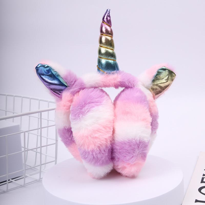 Lindas Orejeras Cálidas Infantiles de Dibujos Animados de Unicornio Estilo Conejo de Peluche Para Uso en Invierno