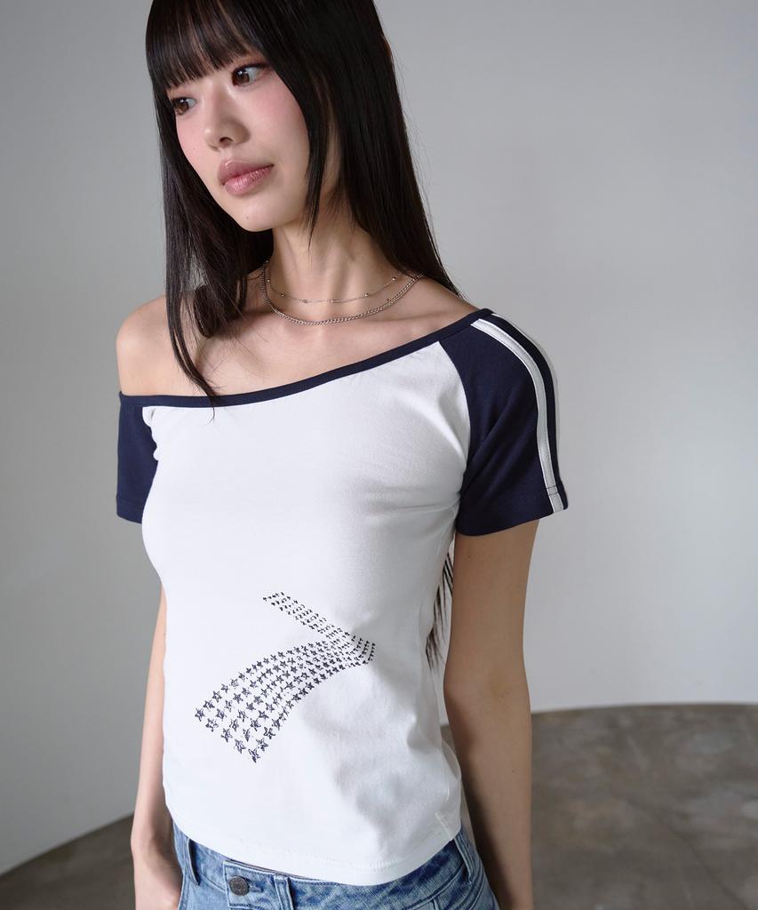 PRENDA Number Seven Off-Shoulder Short Sleeve White