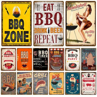 BBQ Zone Metallskylt Vintage Plåtskylt Pappa's BBQ Gård Utomhusfest Dekoration Plåt Retro Grillregler Slogan Dekor Tillbehör