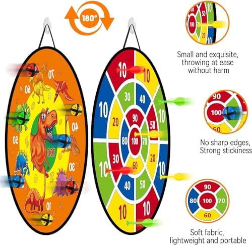 Dinosaur Dart Board for Kids 26 Inches Double-Sided Safe Game with 16 Balls Montessori Toys Indoor Outdoor Play Gift