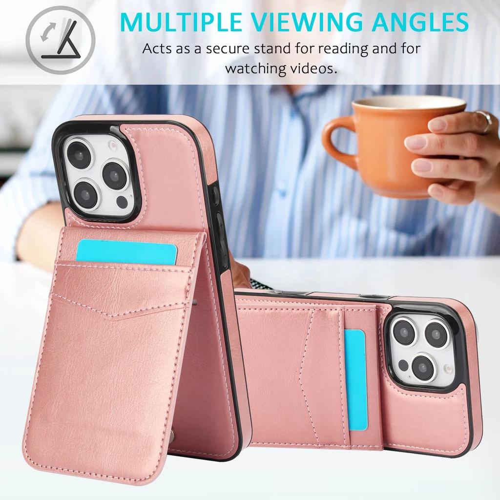 Wallet with Card Holder Kickstand Leather Phone Case for iPhone 16 15 Pro Max Plus Shockproof Protective Cover