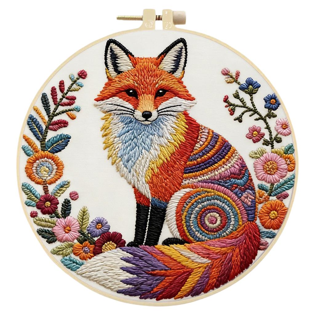 Animal DIY Stamped Embroidery Kit for Beginners Craft Lovers Gift Embroidery Starter Kit with Embroidery Hoop 29x29cm