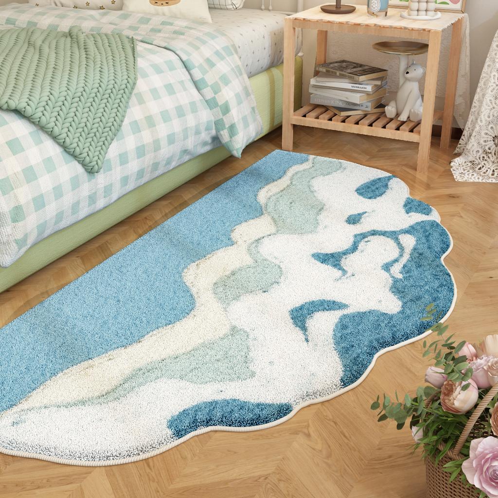 Fresh Style Living Room Decoration Green Carpet Thicken Plush Rugs for Bedroom Irregular Shapes Rugs for Bedroom Fluffy Soft Rug