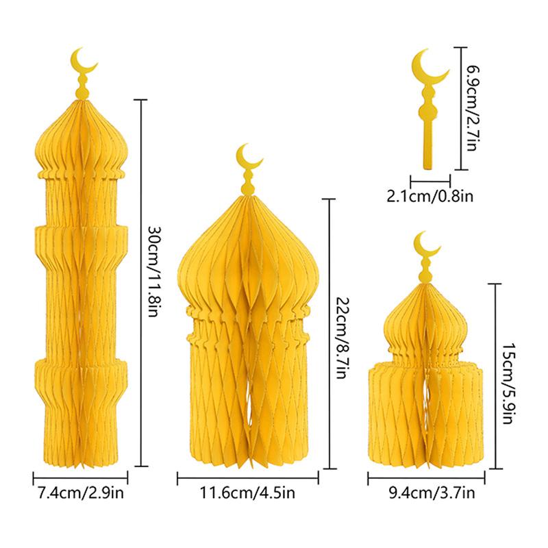 1/3/5Pcs 3D Honeycomb Ornaments For Ramadan Home Desktop Decor Eid Al Fitr Paper Arteid Mubarak Islamic Party Decor