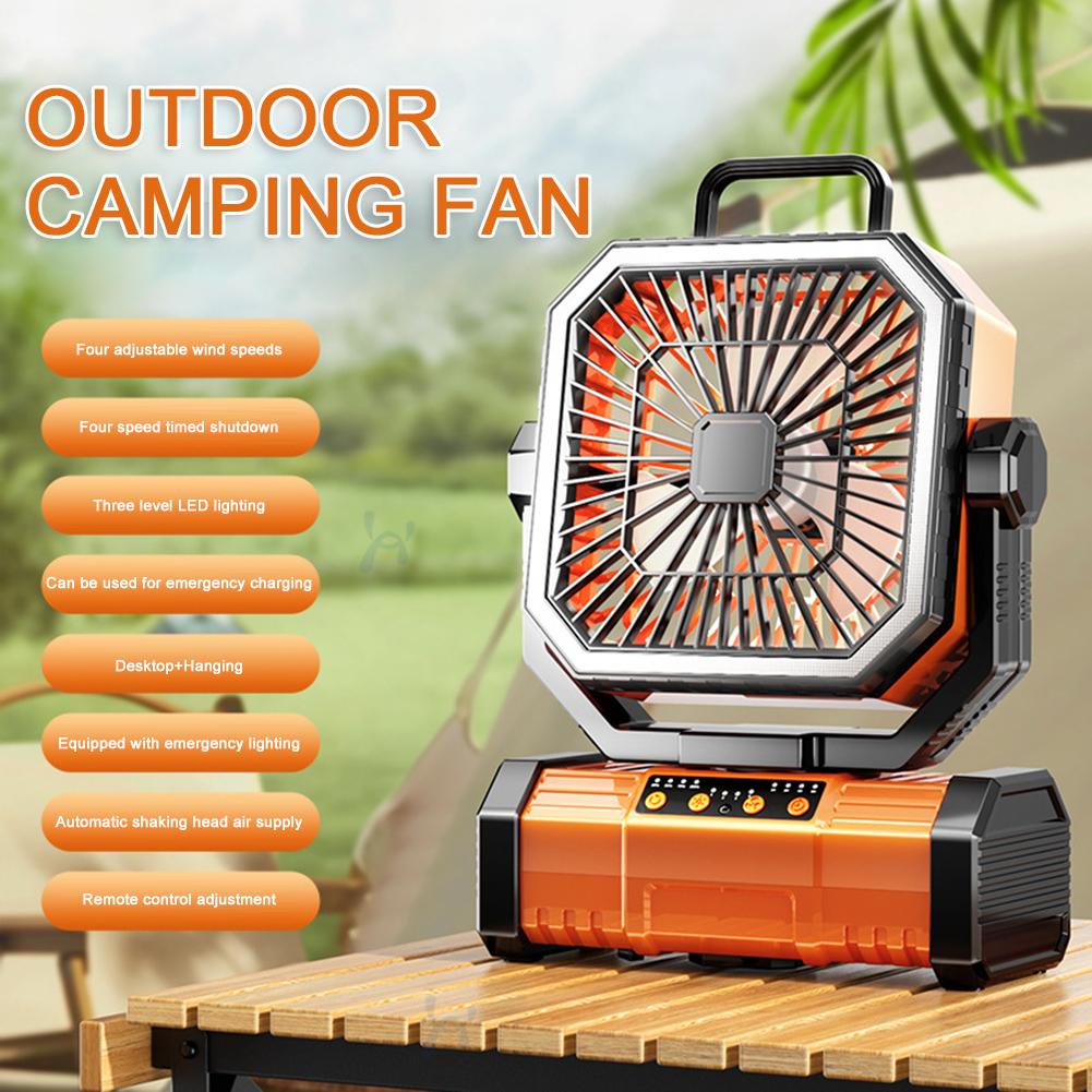 9000mAh Battery Operated Fan Portable Rechargeable Desk Camping Fan with LED Light and Hook Outdoor Fan for Tent Car Trip