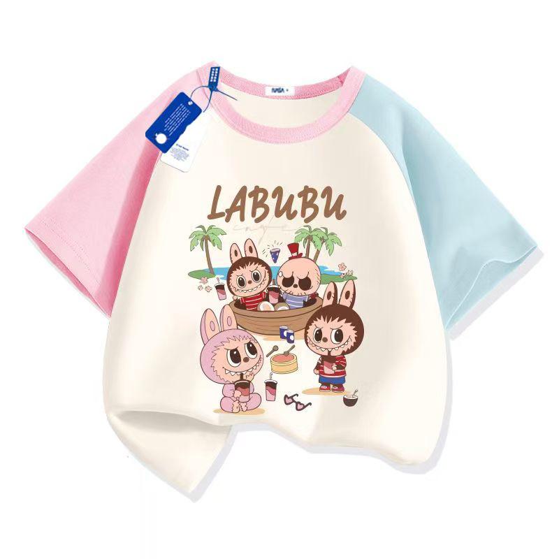 LABUBU Cartoon Anime Print Kids T-Shirt Summer Short Sleeve Tee Girl Boy T-Shirt Child Tops