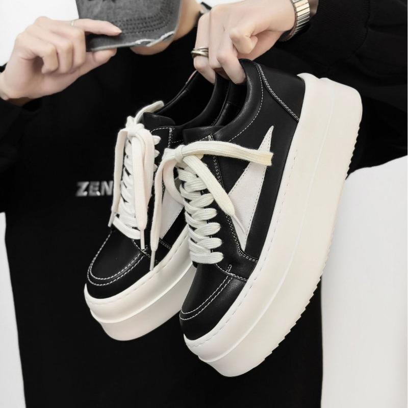 Fashion Couple Platform Big Head Leather Shoes Men's Women's High Quality Board Shoe Fad Height Increase Casual Thick Sole Shoes for Man