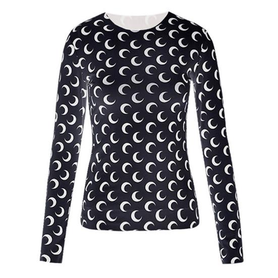 

Топы из ледяного шелка с круглым вырезом и длинными рукавами, защищающие от солнца, топы с лунным узором, эластичный, облегающий крой XL чёрный