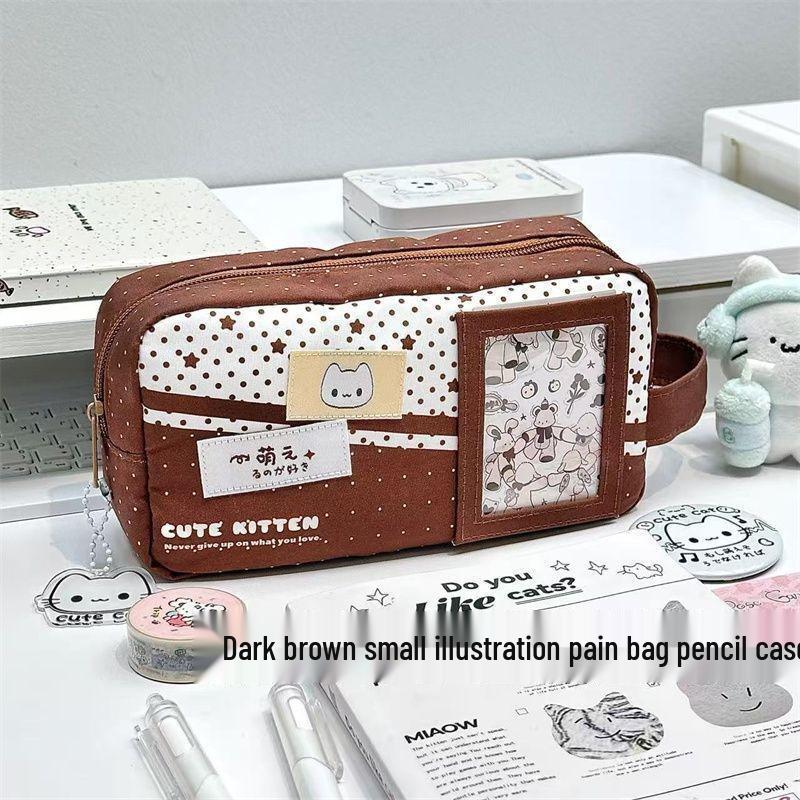 Xiaohongshu Pink & White Cat Pencil Case - Korean Style Girly Cartoon Stationery Bag