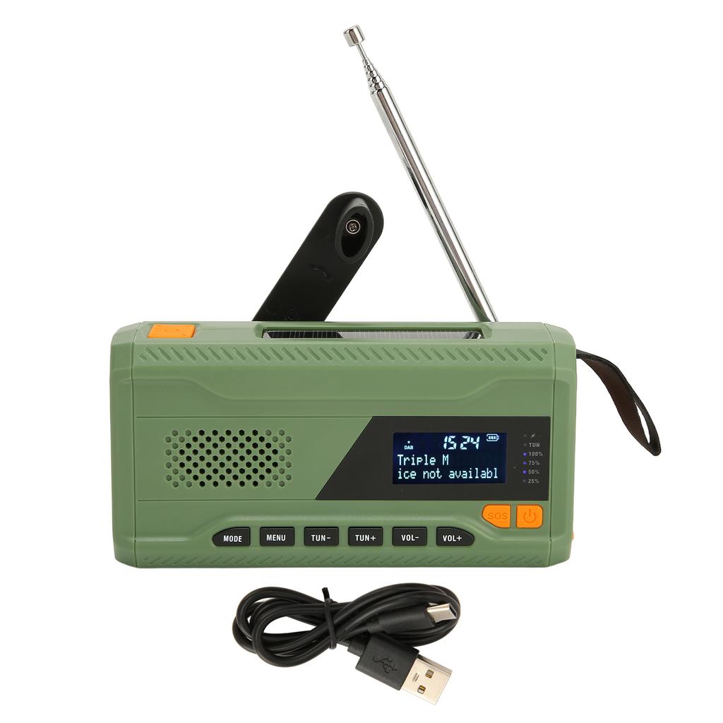 Hand Crank Solar Radio LCD Screen 3 Charge Modes Support DAB FM BT Portable Emergency Weather Radio