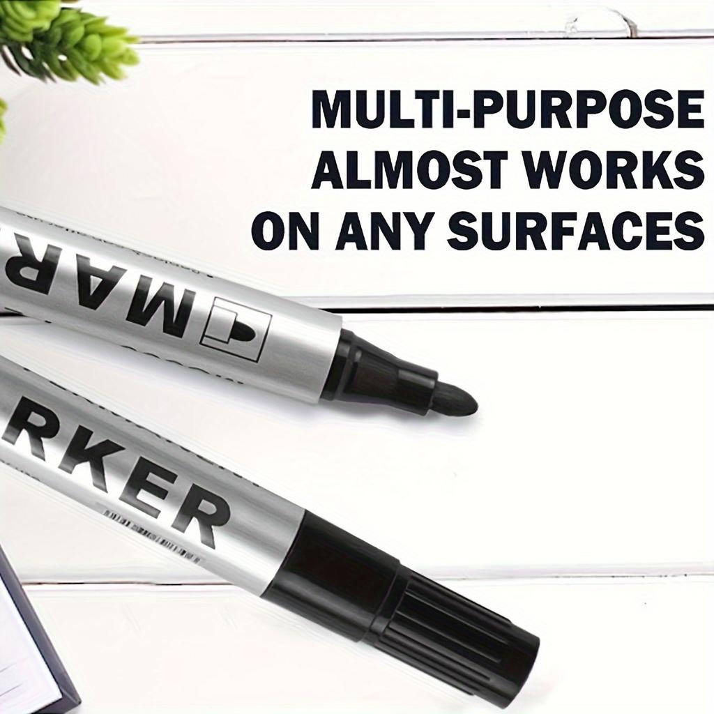 12Pcs Black Marker Highlighter Pen Large Capacity Oil-Based Ink Permanent Marker