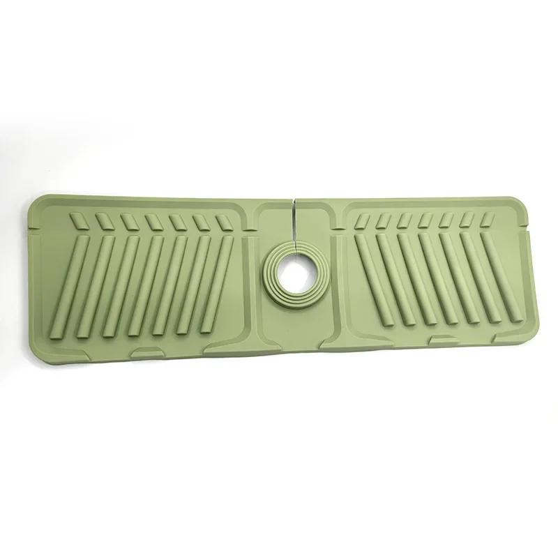 Silicone Faucet Drying Mat, Sloped Drainage & Organizer, Anti Slip Soap Storage Tray Kitchen Faucet Protector