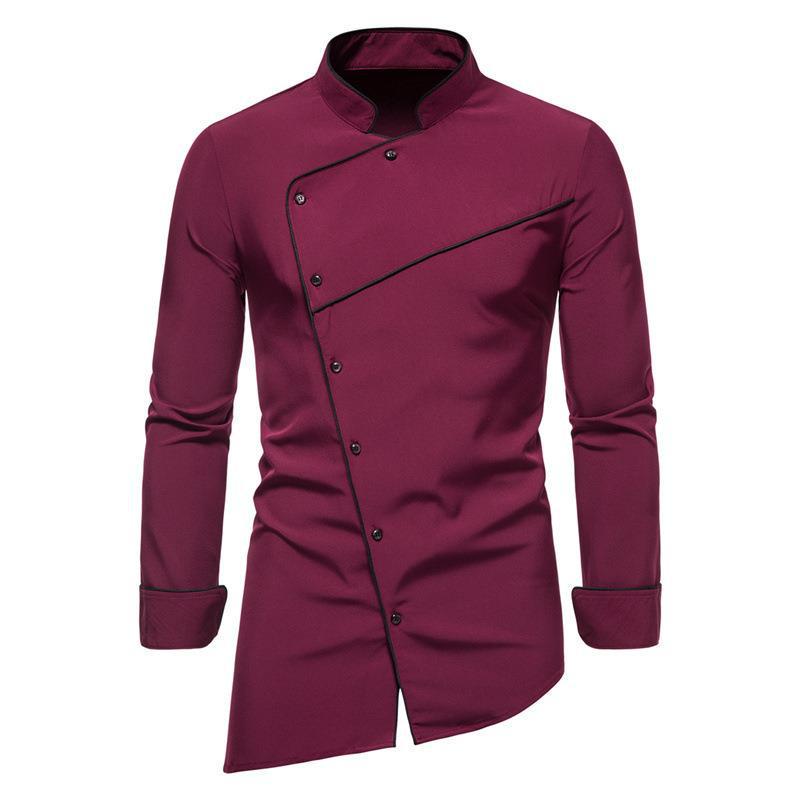 Men s 2026 Solid Color Stand Collar Long Sleeve Plus Size Formal/Casual Shirt, European Fit. S бордовый