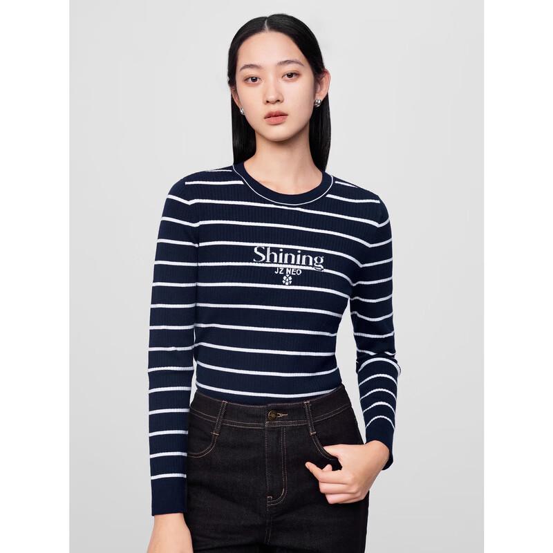JUZUI Women's Classic Striped Crew Neck Winter Sweater