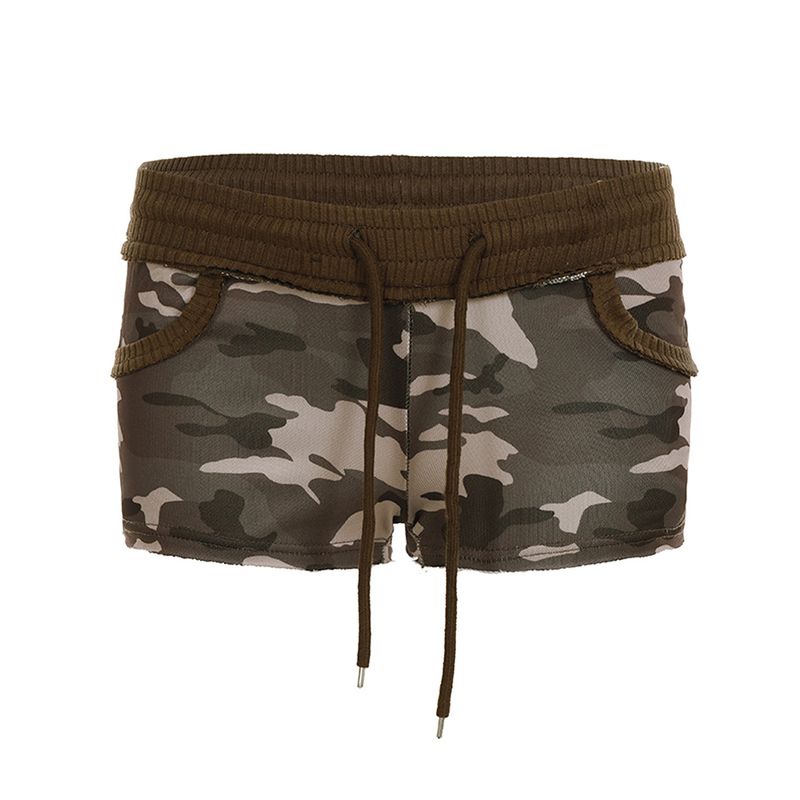 H Home European and American Women's Clothing American Cool Girl Camouflage Sports Shorts Women's Letters Embroider Low Waist Lace up Casual Hot Pants