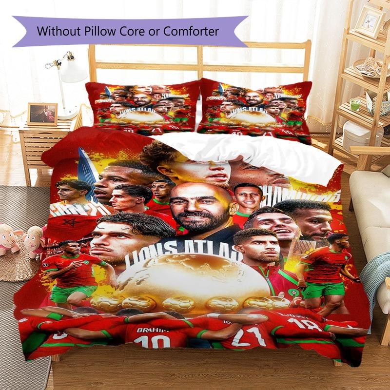 3-Piece Soccer Team Themed Bedding Set (1 Duvet Cover, 2 Pillowcases; Inserts Not Included) – Ideal for a Fan's Bedroom Decor