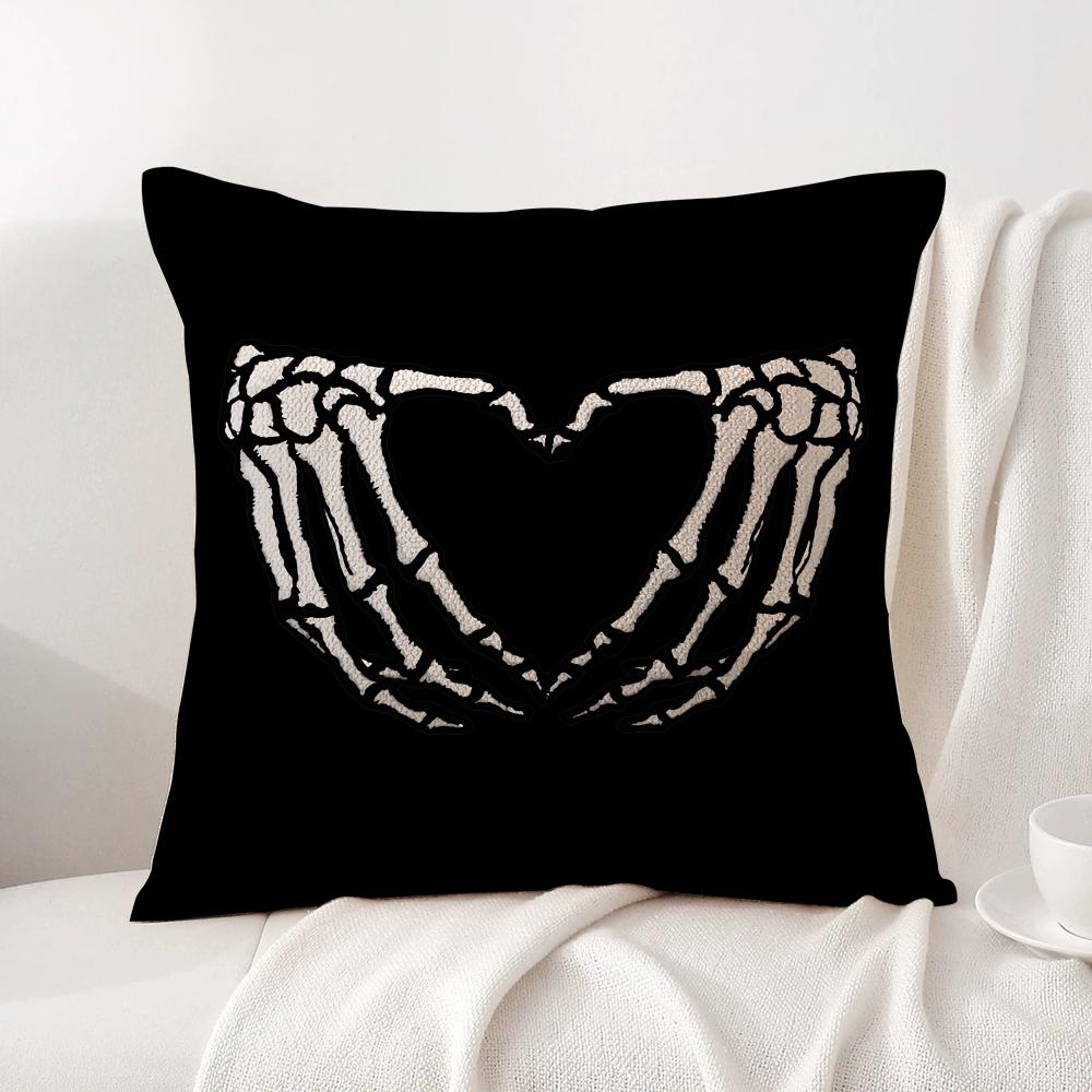 

Cool Skull Heart Cushion Cover Natural Linen Organic Fabric DoubleSided Printing Sofa Home Decor Breathable Bed Pillow 30x30cm