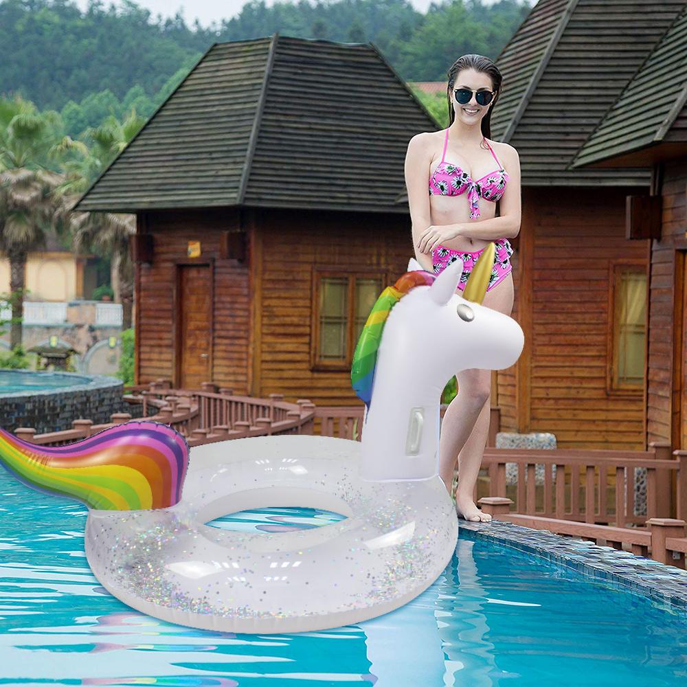 Inflatable Glitter Unicorn Swimming Ring Pool Tube Beach Party Toys Swim Raft Floatie Lounger for Kids and Adult Water Play