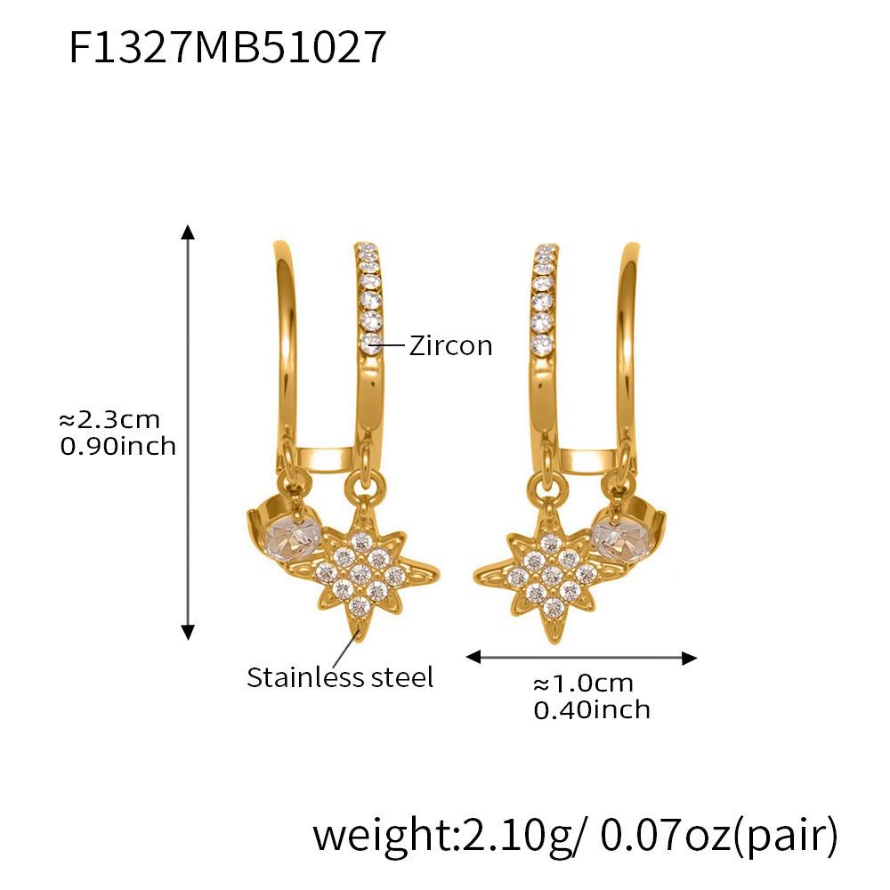 Qiong Yao 18K Gold Plated Zircon Star Pendant Stainless Steel Earrings