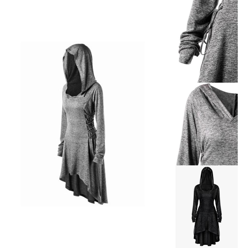 Stylish Punk Women's Plus Size Lace Up Dip Hem Tunic Hoodie Long Sweatershirts Dress Top For Every Occasion