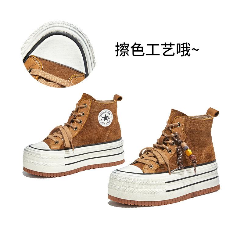 The first layer of cowhide high-top little white shoes women's 2025 autumn new versatile shoes women's heightening board shoes thick-soled polis