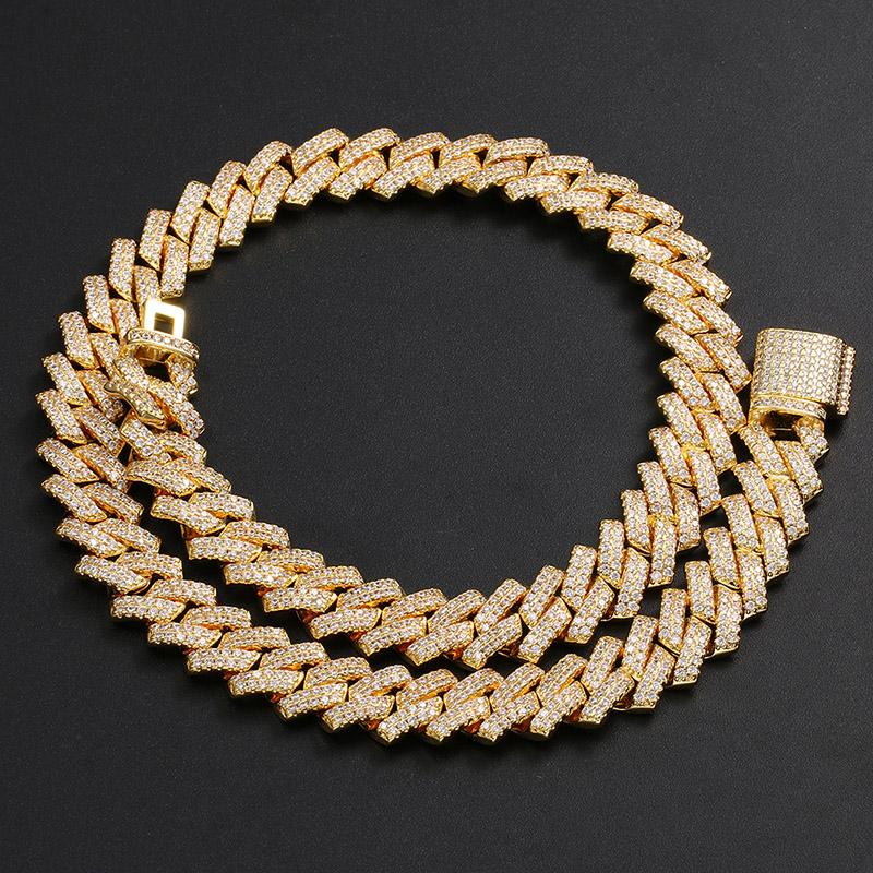 RQ 14mm Lodowy Mikro Pave Cyrkonia Kostka Łańcuch Naszyjnik Z Zapięciem Pudełkowym Hip Hop Moda Biżuteria Prezent Mężczyźni Kobiety