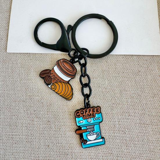 Keychain with Coffee Theme Pendant Retro Style Trendy Coffee Key Chain
