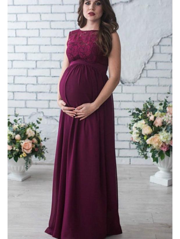 European & American Long Sleeve Lace Stitching Sexy Loose Trailing Sleeveless Maternity Dress