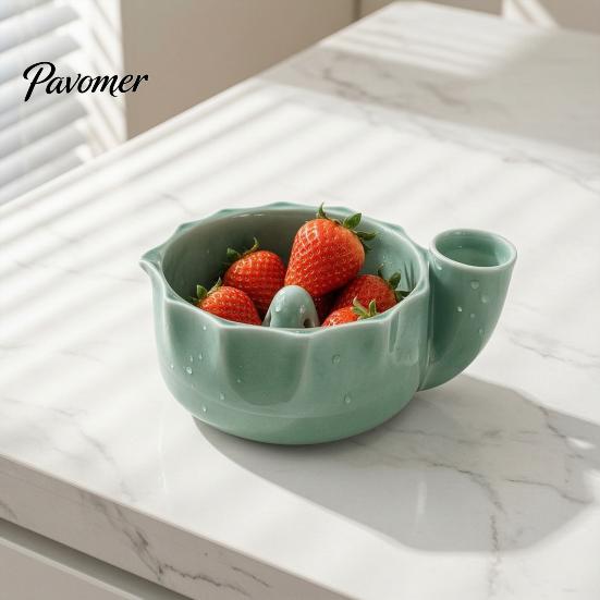 Stazione di Lavaggio Frutti di Bosco Ciotola Colino in Ceramica a Spirale, Bacino Automatico Girevole per Risciacquo Frutta, Piccolo Scolapasta per Frutti di Bosco Ciotola a Drenaggio Rapido Prodotti Freschi