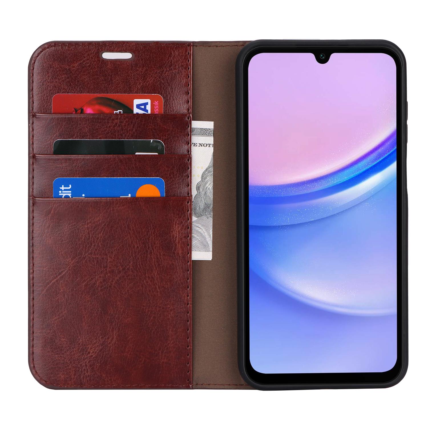 

For Samsung Galaxy A15 5G Case Split Leather Crazy Horse Texture Stand Phone Cover Dark Brown