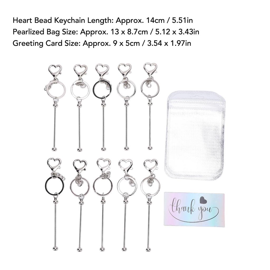 30PCS Set Heart Beadable Keychain Kit Blank Beadable Keychains Greeting Cards and Pearlized Bags