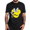 Cotton Black T-shirt for Men Disney Mickey Mouse Pattern Women's T-shirt Anime Tops Summer Fashion Couples Section Short-Sleeved