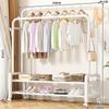 Miling Simple Double Rod Garment Rack with Hooks and Wheels