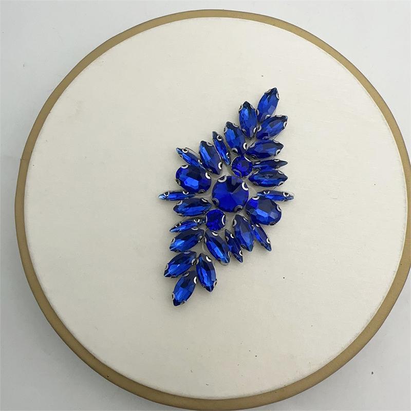 Iron On Rhinestone Floral Applique Handmade Glass Beaded Patch for Wedding Bridal Dress DIY Accessory