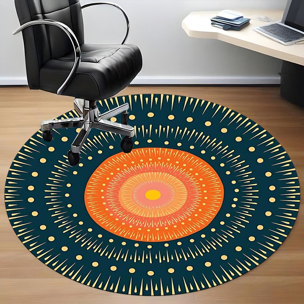 1pc Sunburst Mandala Office Round Area Rug, Indoor Mat Suitable For Office, Under Office Chairs Bedroom Living Room Home Decor, Room Deco