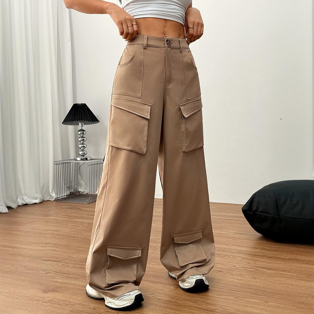 2025 Spring/Summer Women's Loose Wide-Leg Cargo Pants with Pockets