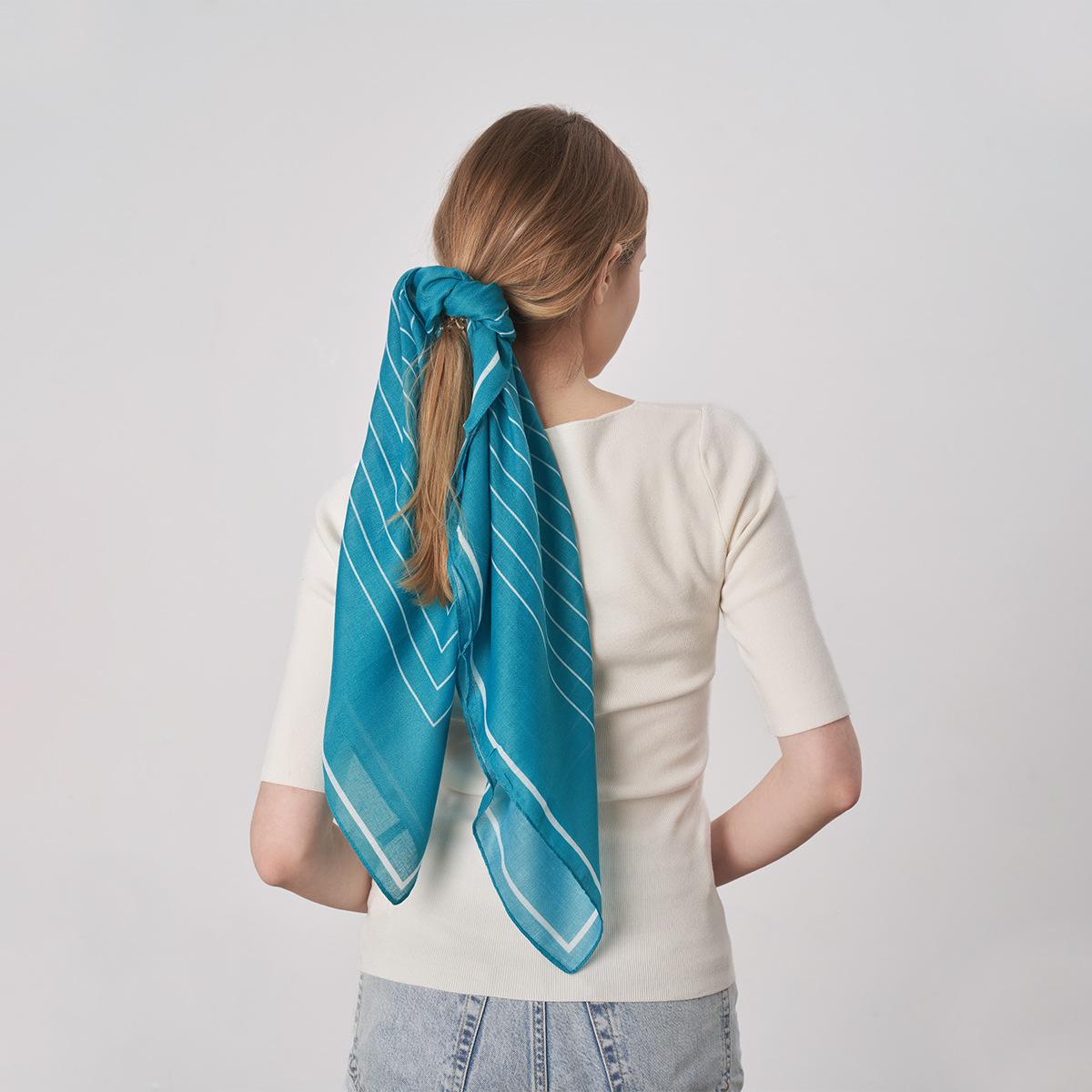 

New spring, summer and autumn women s retro versatile blue and white little whale printing decorative square scarf tied head imitation silk scarf