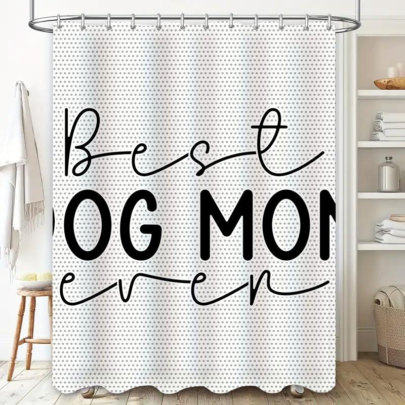 Best Dog Mom Ever Bathroom Shower Curtain Decorative Water-Resistant Fabric For Home Bath Accessories Black And White Polka Dot