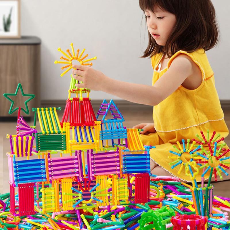 65~240pcs Kids DIY Building Blocks Stick Plastic Children Montessori Early Learning Intelligence Sticks Focus & Learning TMZ