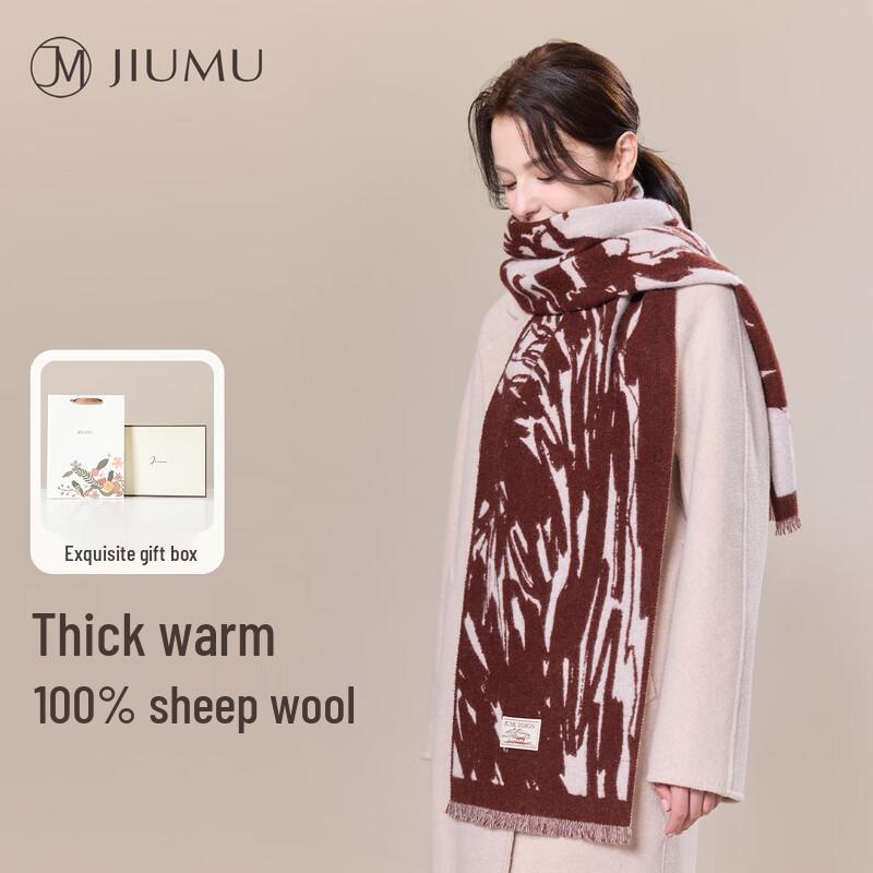 JIUMU Women s Pure Wool Jacquard Double-Sided Scarf One Size
