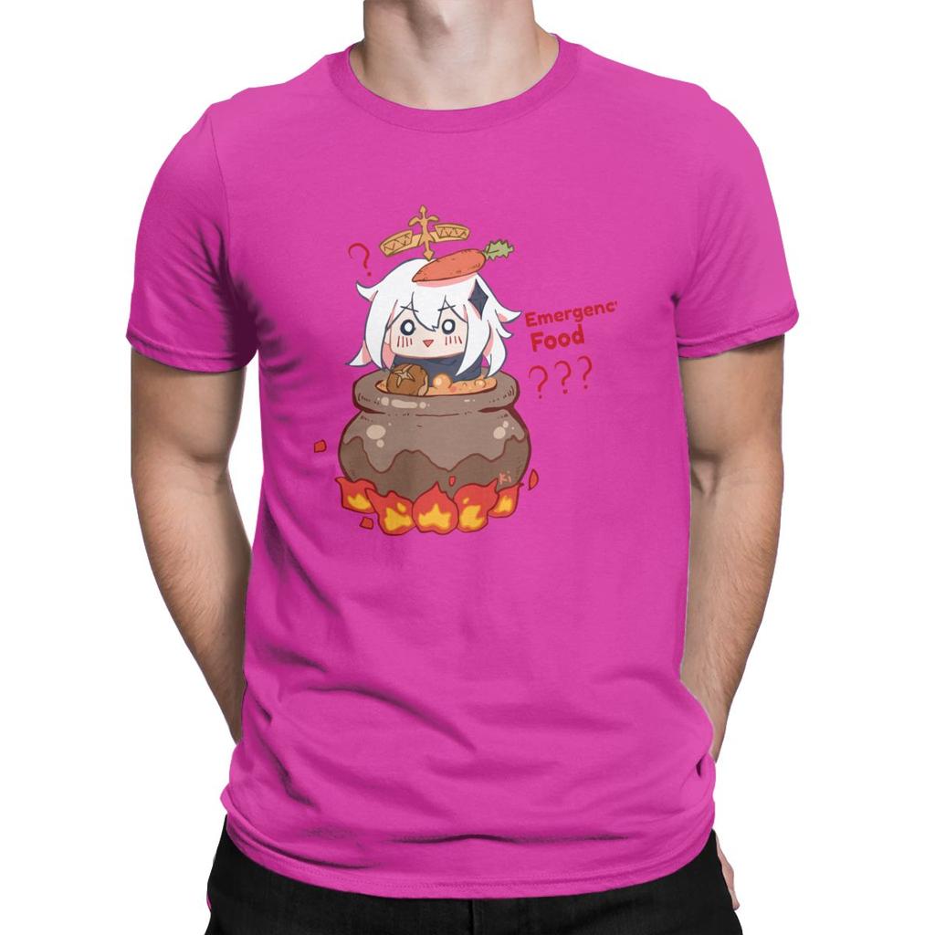 Vintage Paimon Genshin Impact Emergency Impact T Shirt For Men Pure Cotton T Shirts Genshin Impact