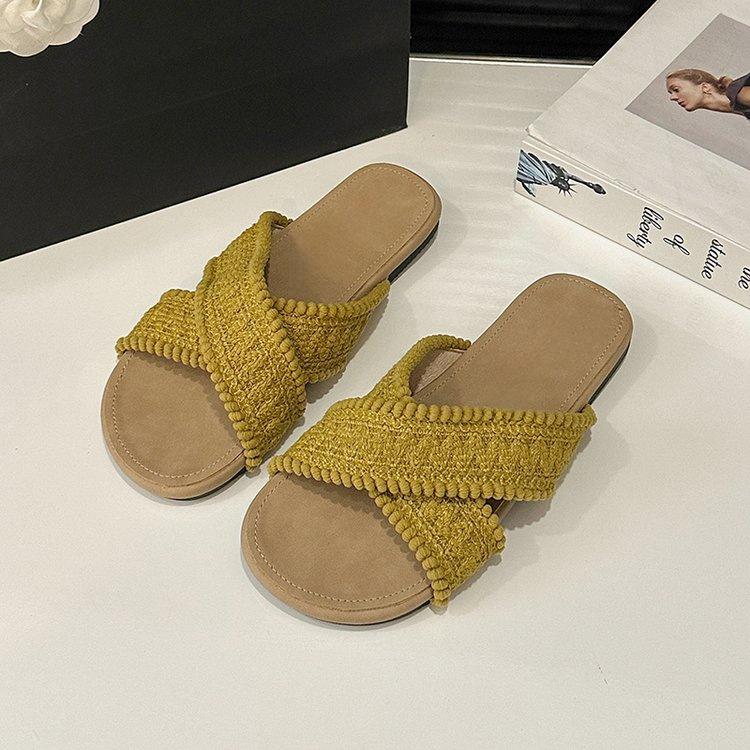 Roman woven cross slippers 2025 summer gentle fairy bohemian vacation beach slope heel cool slippers